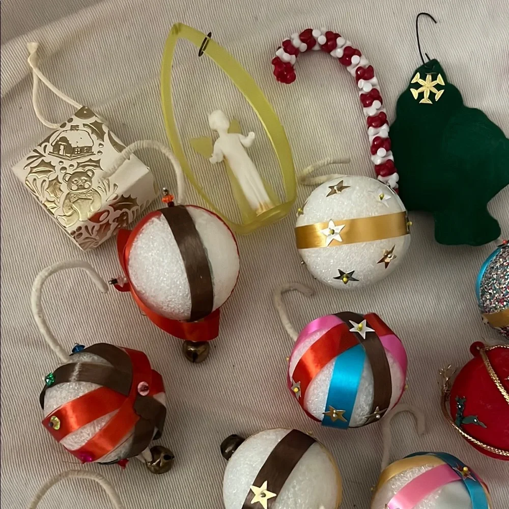 VTG Handmade Christmas Ornaments and Candy Cane Set